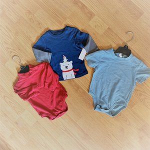 BOYS - 3 pc lot sz 6-12 months shirts tops, one piece, polar bear, snap crotch